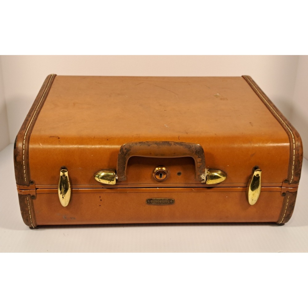 Vintage Samsonite Shwayder Bros 4616 Hard Shell Suitcase Tan Mid-Century Modern